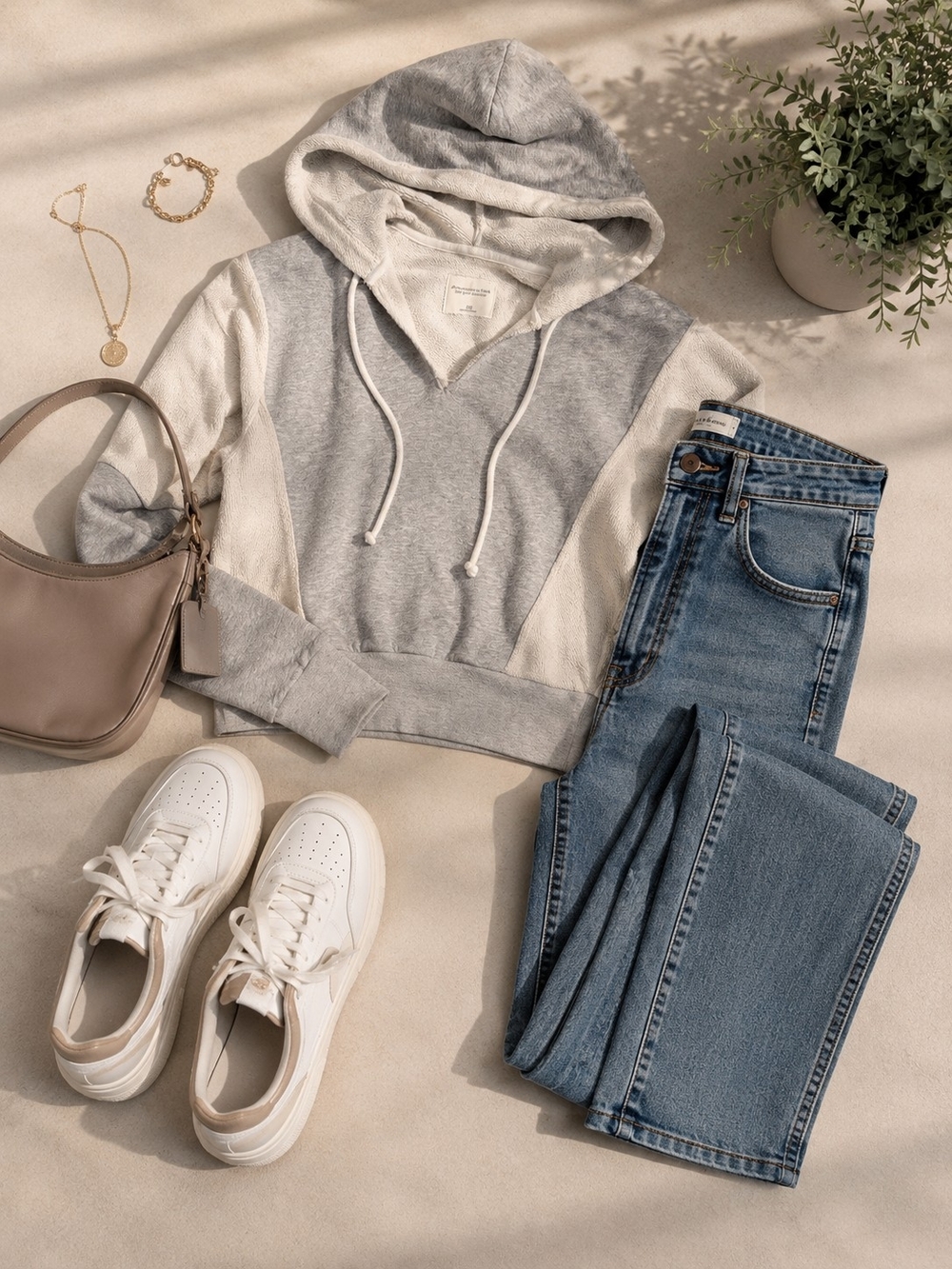Abercrombie & Fitch Gray and Cream Hoodie